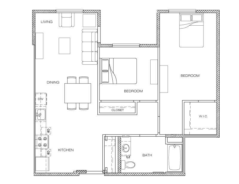 Evelyn Avenue Family Apartments UNIT C : ~933 Sq. Ft. | 2 Bed, 1 Bath